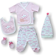 Uravas Store Uykucu Bulut Nakışlı %100 Cotton Antibakteriyel 5li Zıbın Takımı Hastane Çıkışı