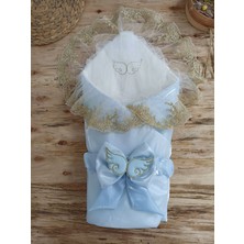 Uravas Store Yenidoğan Shine Kumru Melek Kanat Fiyonklu Gold Dantel Duvaklı Delüks Kundak Bebek Battaniyesi