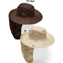 Mustran 2'li Set Yazlık Güneş Şapkası Uv Korumalı Fileli Outdoor Balıkçı Tarla Bahçe Safari Şapkası