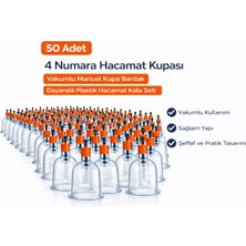 Uravas Store 4 Numara Hacamat Kupası 50 Adet Vakumlu Manuel Kupa Bardak Dayanıklı Plastik Hacamat Kabı