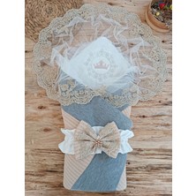 Uravas Store Yenidoğan Teri Cotton Taç Nakışlı Prizma Taş Kundak Bebek Battaniyesi