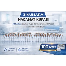 Uravas Store 3 Numara Hacamat Kupası 100 Adet Vakumlu Kupa Bardak Dayanıklı Plastik Manuel Hacamat Kabı