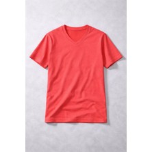 Velmora Fashion Genç Kız Çocuk V Yaka Tişört Model - Nar Çiçeği