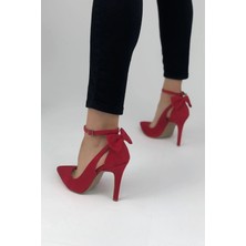 Ayakkabı Ateşi Kırmızı Süet Papyonlu Kadın Topuklu Ayakkabı & Stiletto Bow