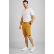 Velmora Fashion Erkek Otoban Dokuma Kumaş Beli Lastikli, Cepli, Yazlık Şort - Hardal