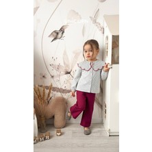 Butik Bebe Yaka Çizgili Gömlek ve Bordo Kanvas Pantolon Takımı