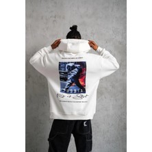 Velmora Fashion Astronot Baskılı Kapüşonlu Sweat - Beyaz -