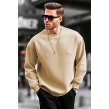 Velmora Fashion Düz Bisiklet Yaka Sweat - Bej -
