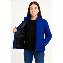 Velmora Fashion Şişme Mont Hafif ve Sıcak Tutucu Kışlık Fermuarlı Su Itici Rahat Günlük Mont Kapüşonuz Modern Tasarım - Saks Mavisi