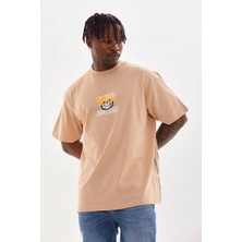 Velmora Fashion Baskılı Oversize T-Shirt - Bej -
