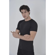 Velmora Fashion Omuz Fileli Slim Fit T-Shirt - Siyah -
