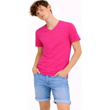 Velmora Fashion Genç Erkek Çocuk V Yaka Tişört Model - Pembe