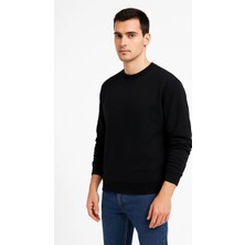 Velmora Fashion Üç Iplik Düz Bisiklet Yaka Sweatshirt - Siyah -