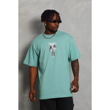 Velmora Fashion Erkek Baskılı T-Shirt Kısa Kol Bisiklet Yaka Regular Fit Tişört - Mint Yeşili