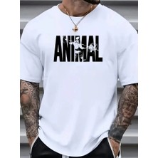Velmora Fashion Anımal Desen Baskı   Oversive Tişört, Sporda ve Günlük Giyime Uygun - Beyaz -
