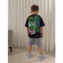 Cg Kids Minecraft Erkek Çocuk 2 Iplik Tshirt & Şort Alt Üst Takım Süper Kalite Sırt Baskı Detaylı