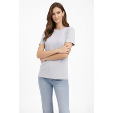 Velmora Fashion Kadın Bisiklet Yaka Yazlık Kısa Kol Düz Tişört Regular Kalıp T-Shirt - Gri