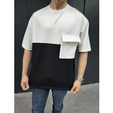 Velmora Fashion Torba Cep Detaylı Parçalı T-Shirt - Siyah -