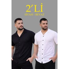 Velmora Fashion Erkek Waffle Kumaş Açık Yakalı Düğmeli Regular Fit Gömlek 2 Li Set Siyah-Beyaz