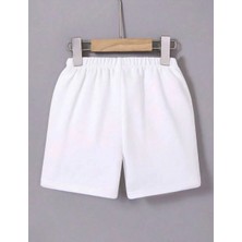 Velmora Fashion Beli Lastikli Mini Düz Şort - Beyaz -
