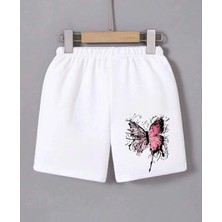 Velmora Fashion Beli Lastikli Baskılı Mini Şort - Beyaz -