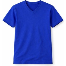 Velmora Fashion Genç Kız Çocuk V Yaka Tişört Model - Saks Mavisi