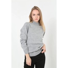 Velmora Fashion Kadın Yarım Balıkçı Yaka Triko Kazak - Gri