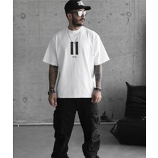 Velmora Fashion Bisiklet Yaka Baskılı Oversize T-Shirt - Beyaz -