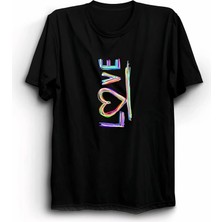 Velmora Fashion Sevgililer Günü Için Özel Tasarım Love Baskılı T-Shirt - Siyah -