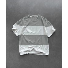 Velmora Fashion Bisiklet Yaka Parçalı T-Shirt - Gri -