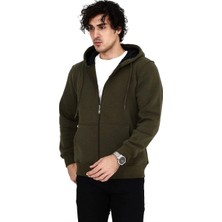Velmora Fashion Tam Fermuarlı Kapşonlu  Sweatshirt - Haki -