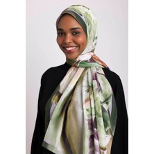 AYSHARA Çiçek Hattı Desenli Tek Taraflı Şal - Yeşil