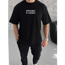 Velmora Fashion Bisiklet Yaka Baskılı Oversize T-Shirt - Siyah -