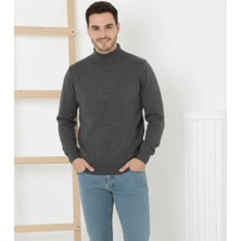 Velmora Fashion Yarım Boğaz Triko Kazak Yumuşak Dokulu Pamuklu Ince Dokuma, Uzun Kollu Rahat Regular Kalıp - Füme