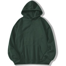 Velmora Fashion Düz Kapüşonlu Sweat - Koyu Yeşil