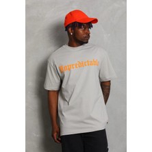 Velmora Fashion Oversize Baskılı Bisiklet Yaka T-Shirt - Gri -