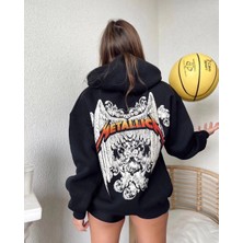 Velmora Fashion Baskılı Kapüşonlu Sweat - Siyah -