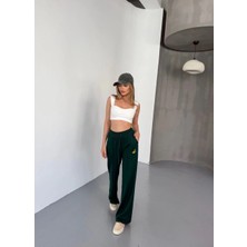 Velmora Fashion Osy Modal Yumuşak Dokulu Kumaş Nakış Işlemeli Rahat Bol Paça Eşofman Pantalon - Yeşil -