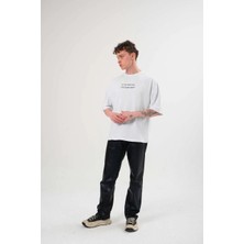 Velmora Fashion Bisiklet Yaka Baskılı Oversize T-Shirt - Beyaz -