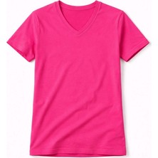 Velmora Fashion Genç Kız Çocuk V Yaka Tişört Model - Pembe