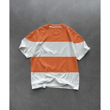 Velmora Fashion Erkek  kısa Kol  Bisiklet Yaka Parçalı T-Shirt - Turuncu
