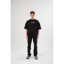 Velmora Fashion Bisiklet Yaka Baskılı Oversize T-Shirt - Siyah -