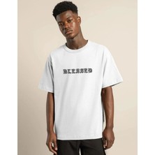 Velmora Fashion Bisiklet Yaka Oversize Baskılı T-Shirt - Beyaz -
