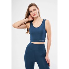 Velmora Fashion Kolsuz Sporcu Baskılı Crop - Turkuaz