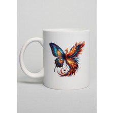 Ebruli Baskı Anka Kuşu & Kelebek Tasarımlı Seramik Kupa – Renklerin Büyüsü