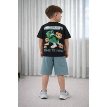 Cg Kids Minecraft Erkek Çocuk Tshirt & Şort Alt Üst Takım Süper Kalite Sırt Baskı Detay