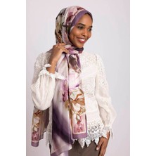 AYSHARA Çiçek Hattı Desenli Tek Taraflı Şal - Leylak Mor