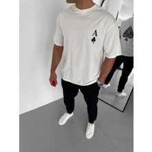 Velmora Fashion Bisiklet Yaka Baskılı Oversize T-Shirt - Beyaz