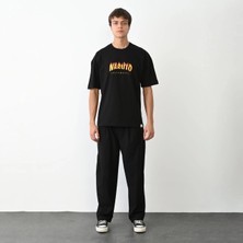 Velmora Fashion Bisiklet Yaka Baskılı Oversize T-Shirt - Siyah -