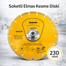 Badem10 Soketli Elmas Kesme Diski 230 mm Granit Beton Fayans Kesim Yüksek Performanslı Dayanıklı Disk
